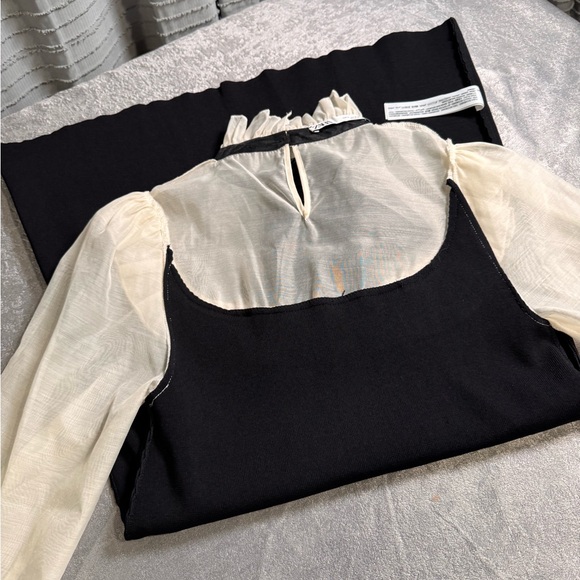 Zara Elegant Black and Cream Long Sleeve Dress - Picture 7 of 9